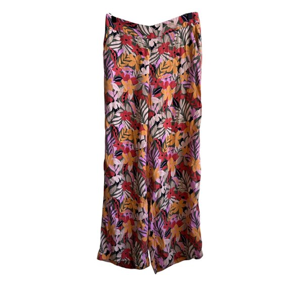 NWOT Loft Pull On Wide Leg Pants Tropical Floral Bloom Size Small - Picture 2 of 7
